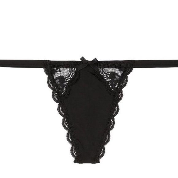 Dream Angels VS very sexy v-string panty underwear thong black satin lace trim - Picture 1 of 6
